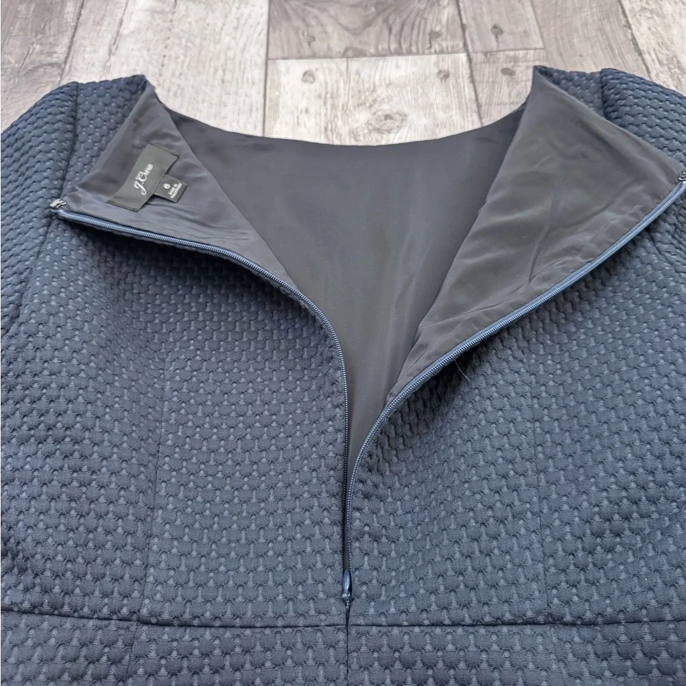 J.Crew Boatneck Sheath Textured Navy Blue Dress 3/4 Sleeve Matelssse 6 - Picture 4 of 9